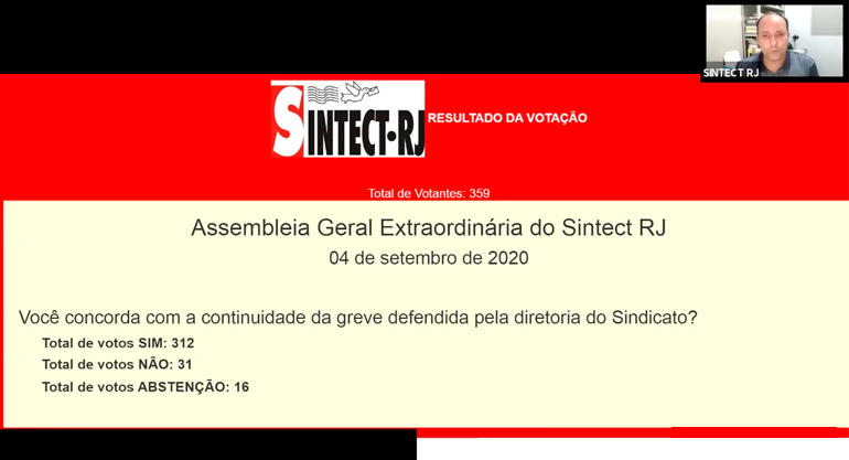 Em assembleia virtual, Trabalhadores do RJ aprovam continuidade e fortalecimento da greve