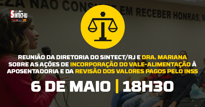 SINTECT-RJ convoca aposentados dos Correios para reunião no dia 6/05 com a Dra. Mariana Lemos
