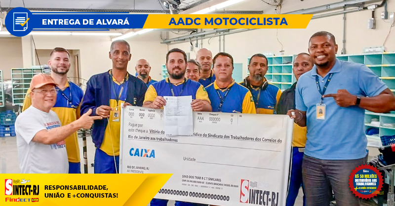 MAIS UMA CONQUISTA DO SINTECT-RJ: TRABALHADOR do CDD TRIBOBÓ RECEBE ALVARÁ do AADC MOTOCICLISTA