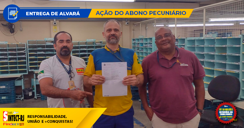 VITÓRIA: DIRETOR DO SINTECT-RJ ENTREGA ALVARÁ DA AÇÃO DO ABONO PECUNIÁRIO A TRABALHADOR DO CDD COPACABANA