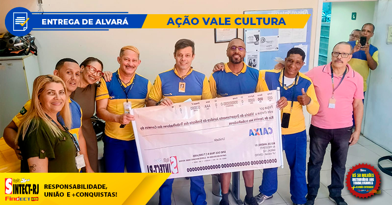 VITÓRIA: DIRETOR DO SINTECT-RJ ENTREGA ALVARÁ DA AÇÃO VALE CULTURA A TRABALHADOR DO CDD BARRA DA TIJUCA