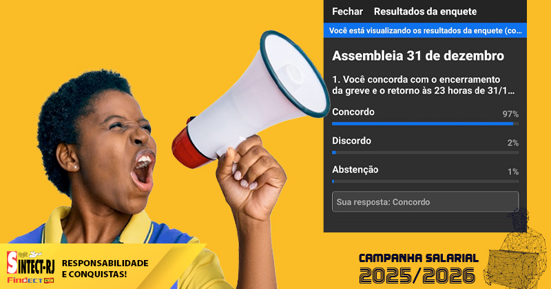 Assembleia Virtual do SINTECT-RJ aprova o fim da greve e retorno ao trabalho a partir das 23h desta quarta-feira (31)