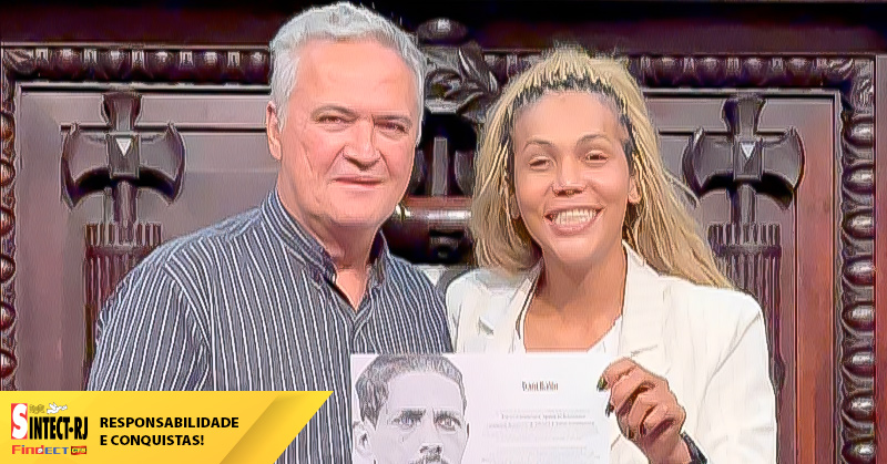 Presidente e conselheiro do SINTECT-RJ são homenageados na Alerj com a Comenda Minervino de Oliveira